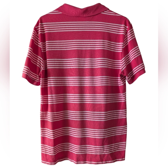 Lacoste Coral and White Striped Polo Shirt 6 - Picture 3 of 5